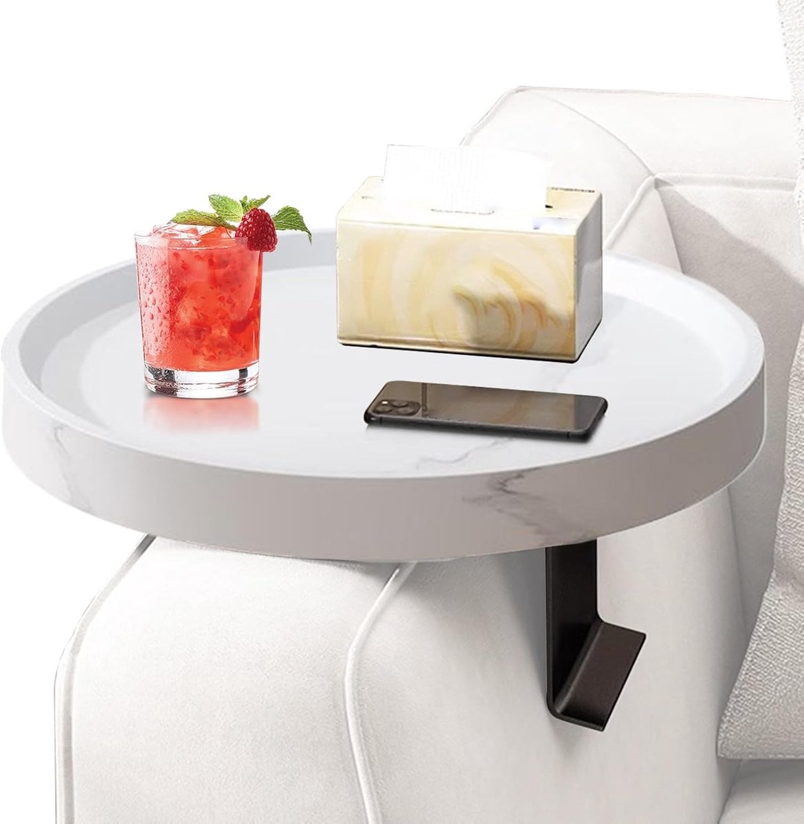 Bank Armsteun Dienblad Wit - Bijzettafel met Bekerhouder en Organizer - 5,8 x 31,6 cm