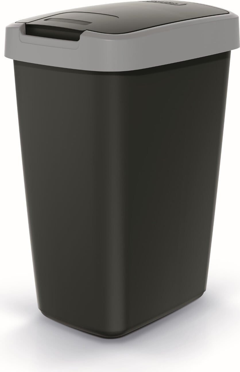 Prosperplast Afvalbak KEDEN COMPACTA Q met deksel, 12 liter, zwart met grijze rand