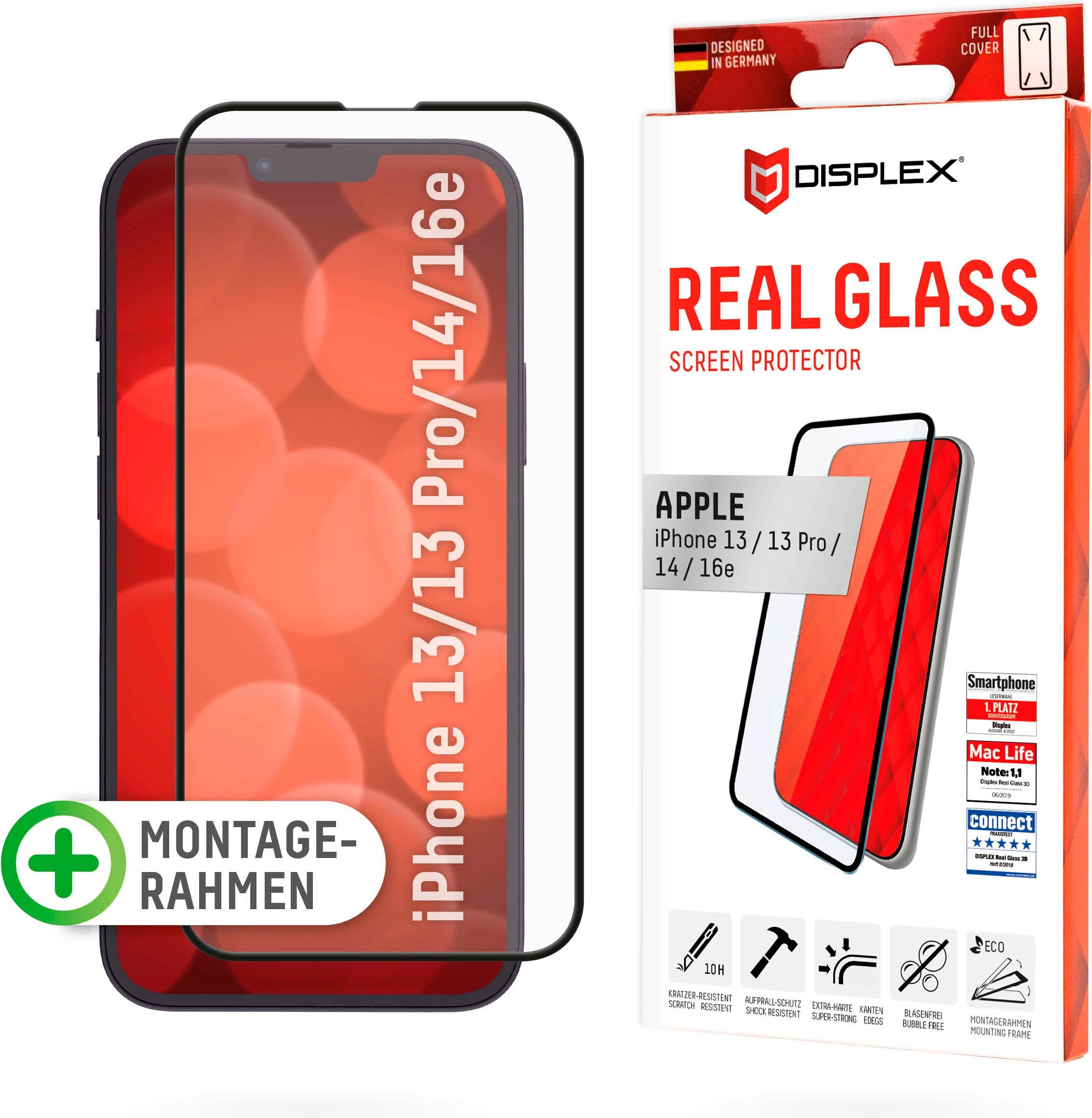Displex Displayschutzglas "Real Glass FC - iPhone 13/13 Pro/14", transparent, B:12cm H:6cm T:25mm, Displayfolien, Displayschutzglas