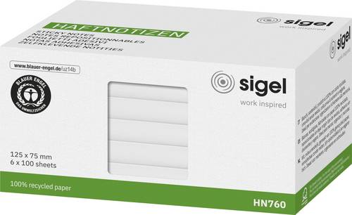 Sigel Haftnotiz HN760 125mm x 75mm Weiß 600 Blatt