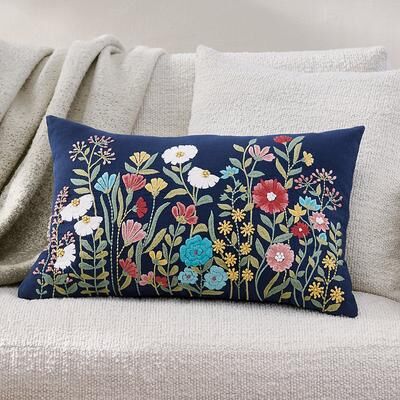 Taliah Floral Embroidered Pillow - Grandin Road