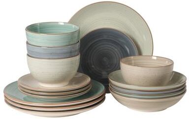 Gibson Home Stonebury 16 Piece Plates and Bowls - Handpainted Stoneware Dinnerware Set - Service for 4