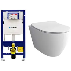 Alpenberger Wand WC Spülrandlos | Keramik Hänge WC mit Geberit Spülkasten | Toilette Vorwandelement WC Set Komplett | Nano Kloschüssel mit WC Sitz Bad