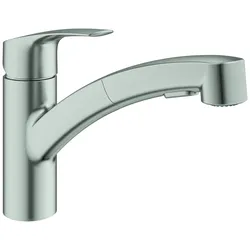 GROHE Eurosmart Einhand-Spültischarmatur, Ausladung 227mm, schwenkbar, herausziehbare Dual-Spülbrause, 30305DC1, Farbe: Supersteel