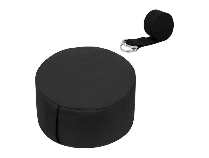 Meditationskissen mit Yogagurt Schwarz