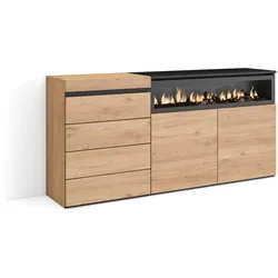 KOMMODE mit Schubladen, Elektrokamin, eiche, 158/35/75cm