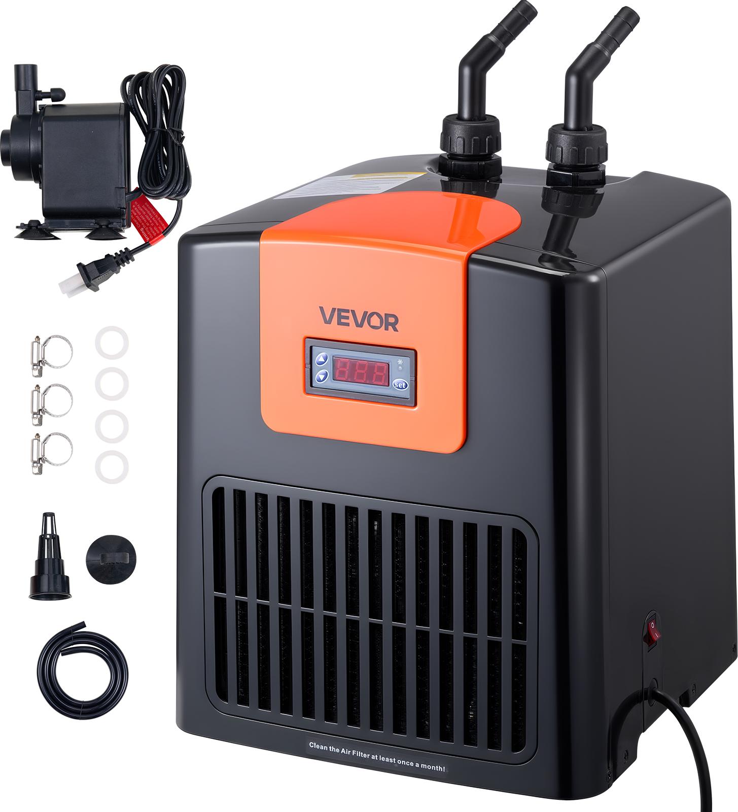 VEVOR 200L Aquarium Wasserkühler/Heizgerät mit Hochdurchfluss-Wasserpumpe, Kompressor, Titan-Verdampfer, komplettes Zubehör, schnelle Kühlung für Aquarium, Axolotl, Korallenriff