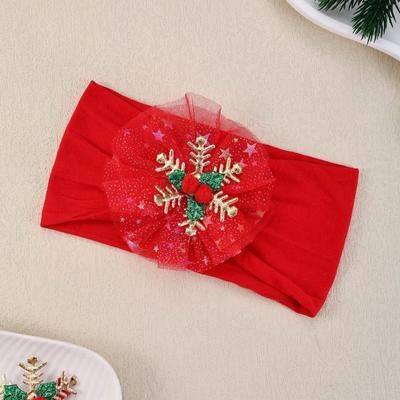 Tiny Tots Teens Trends Gauze Snowflake Christmas Tree Hairbands For Kids, Baby Girls Nylon Christmas Headbands, Girls Green Red Newborn Hair 6