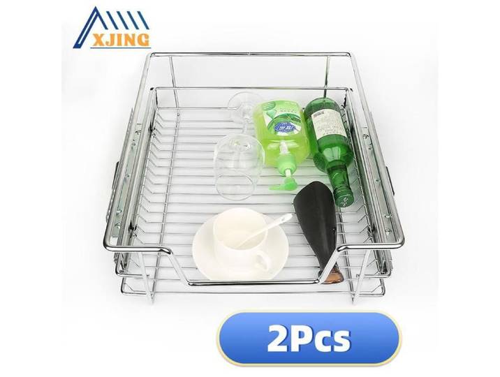 XJING- Lot de 2 PANIER TIROIR - PANIER COULISSANT- 34*14*41cm- PANIER TIROIR en acier chromé