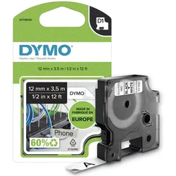 DYMO® Original D1-Schriftband "Hochleistung" für LabelManagerTM 12mm x 3,5m - flexibles & reissfestes Nylon, permanent haftend - schwarz auf weiss