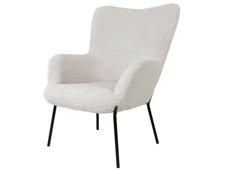 Fauteuil vintage en tissu bouclé écru