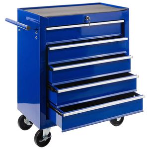Arebos Werkzeugwagen 4260551583285, leer, blau, 5 Schubladen