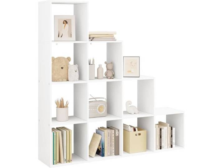 WOLTU Bibliothèque à 10 Compartiments Étagère de Rangement Étagère Escalier en Bois d'ingénierie 136x29x136cm Blanc W0ITT0099