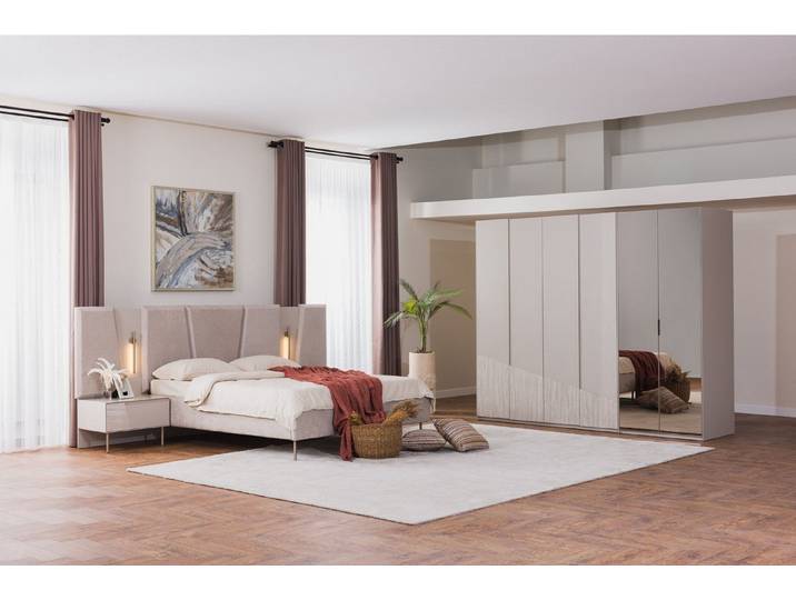 JVmoebel Schlafzimmer-Set Schlafzimmer Set Harmonie in Beige – Komfort und Eleganz aus Holz, (4-tlg., MaßeBett, 2x Nachttische, Kleiderschrank), Made in Europe