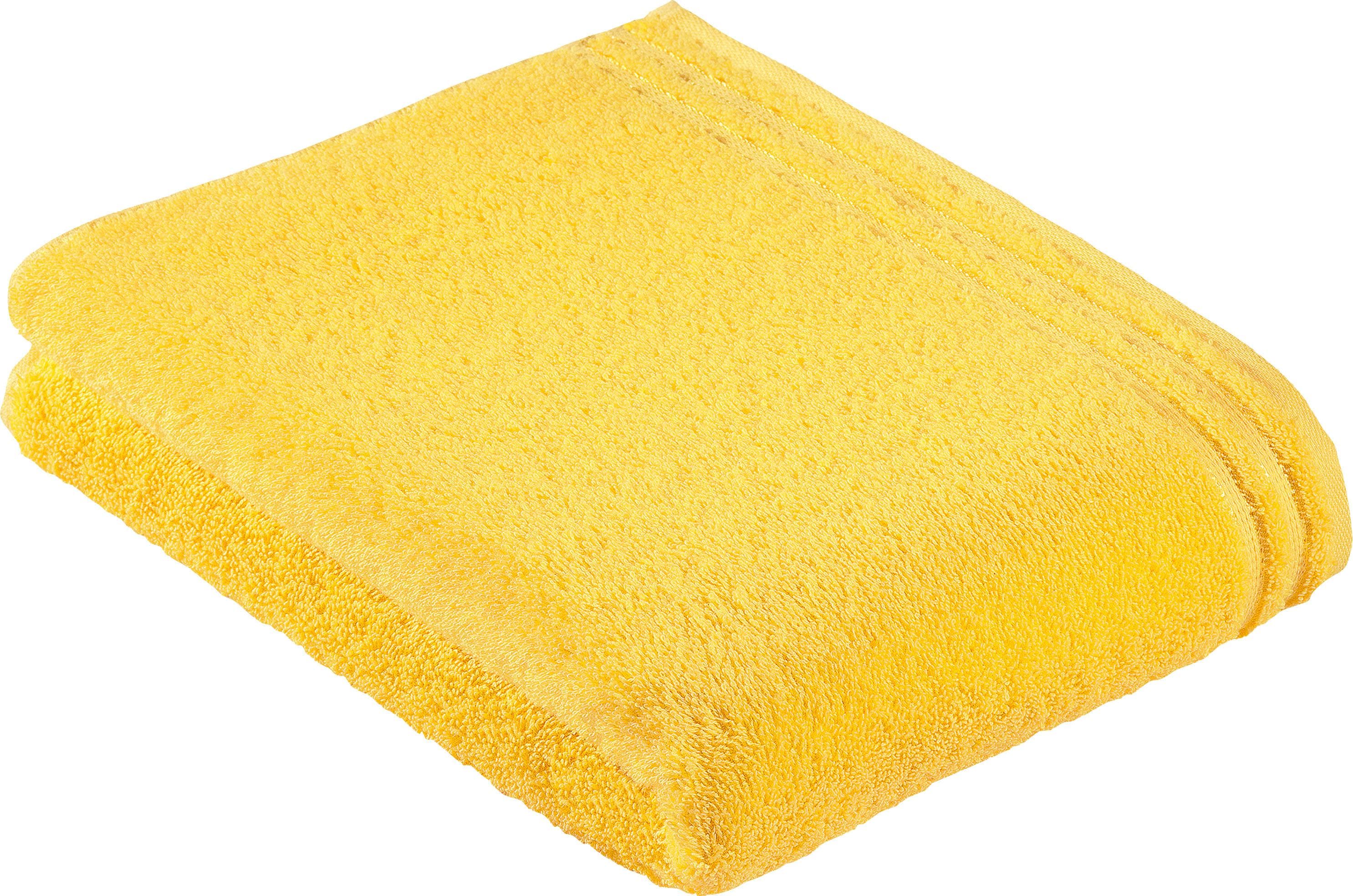 Badetuch VOSSEN "Calypso Feeling", gelb (sunflower), B:67cm L:140cm, Walkfrottee, Obermaterial: 100% Baumwolle, Handtücher, Badetuch, mit schmaler Bordüre aus 100% Baumwolle, Vegan, einfarbig sunflower B/L: 67cmx140cm, 1 Stk., Walkfrottee