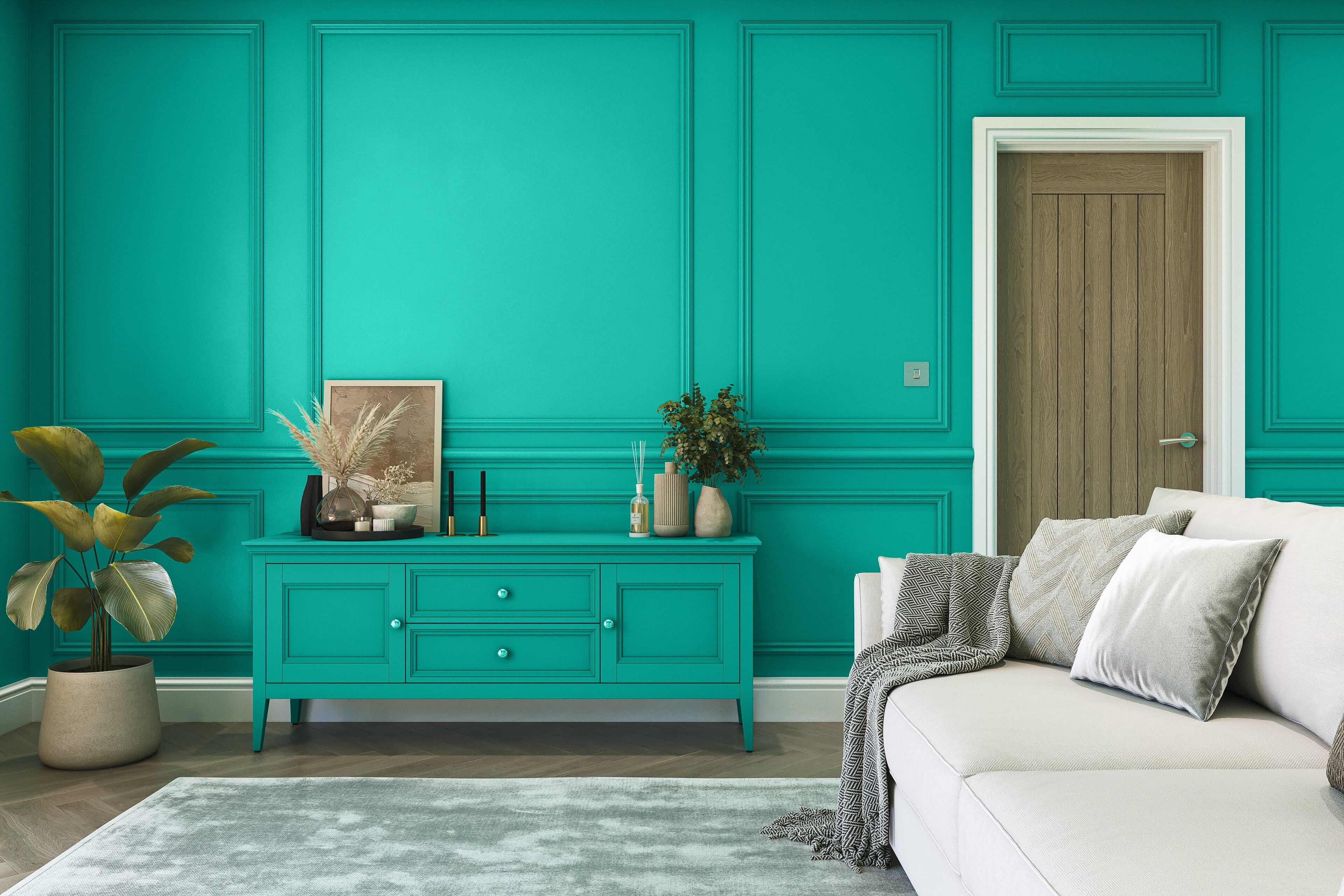 Hemway Chalk Based Furniture Paint   Spearmint Blue   Shabby Chic   Chalky Matt Finish - Spearmint Blue - 1L