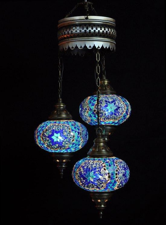Halay Turkse hanglamp met blauw mozaïekglas en accenteffect voor sfeervolle verlichting