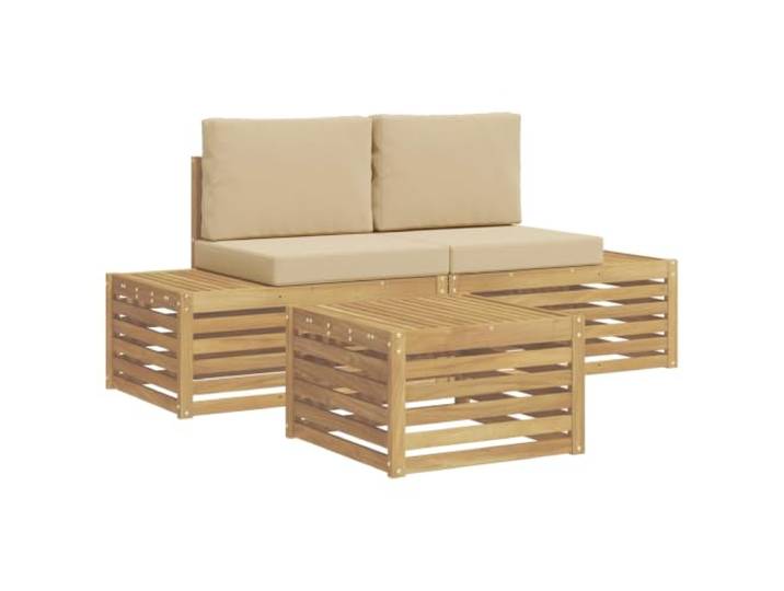 KTHLBRH 4-teiliges Sofaset für den Außenbereich aus massivem Akazienholz Latten-Design, stützende Rückenlehne, praktische Armlehne, Sitzhöhe 37 cm, Maximalgewicht 110 kg pro Stuhl, nur Verwendung