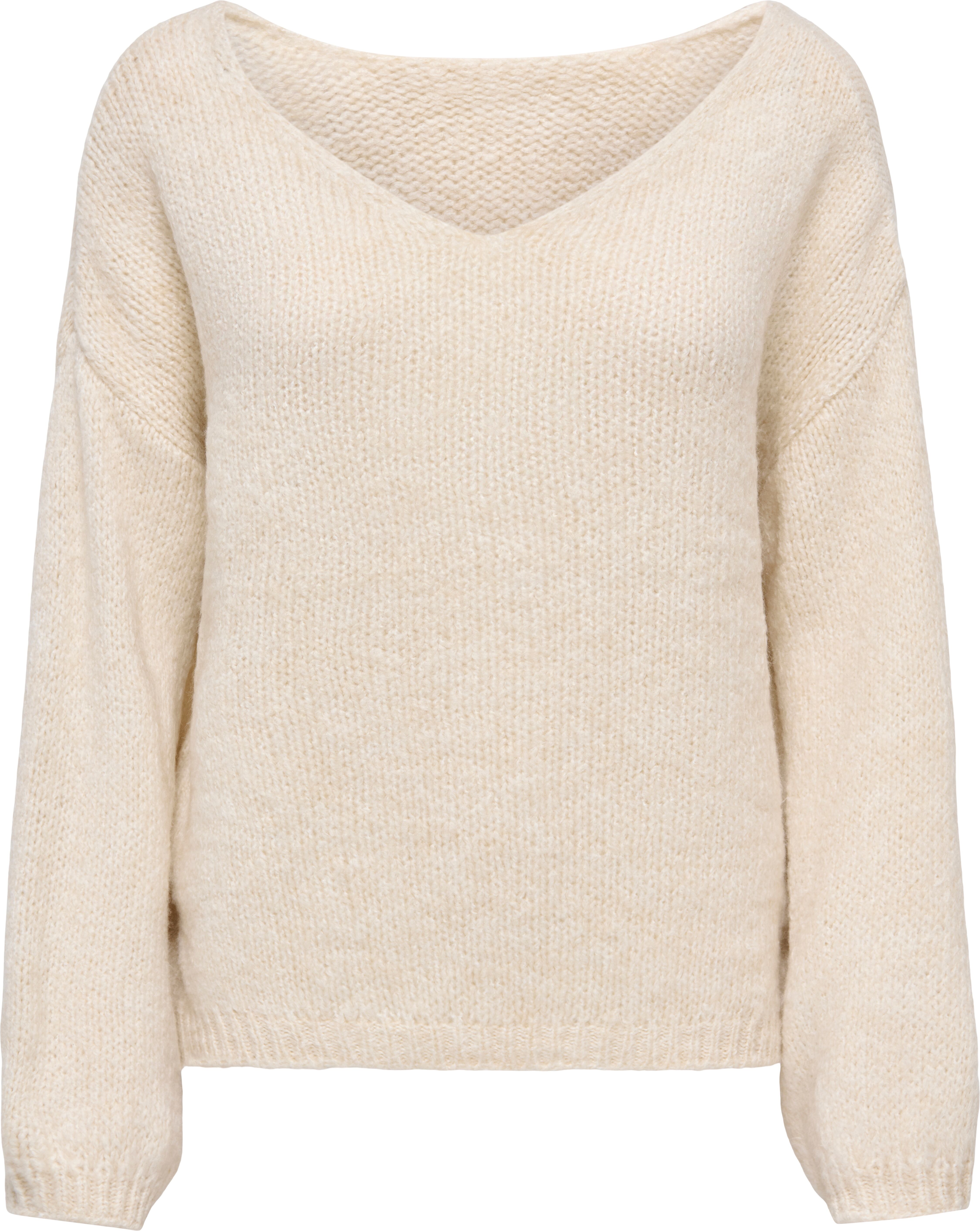 V-Ausschnitt-Pullover JDY "JDYDINEA L/S REVERSIBLE PULLOV. KNT NOOS", Damen, Gr. XL, beige (birch), Strick, Obermaterial: 80% Polyacryl, 20% Polyester, unifarben, loose fit hüftlang, V-Ausschnitt, weit Strickbündchen, Pullover V-Ausschnitt-Pullover, Kunst