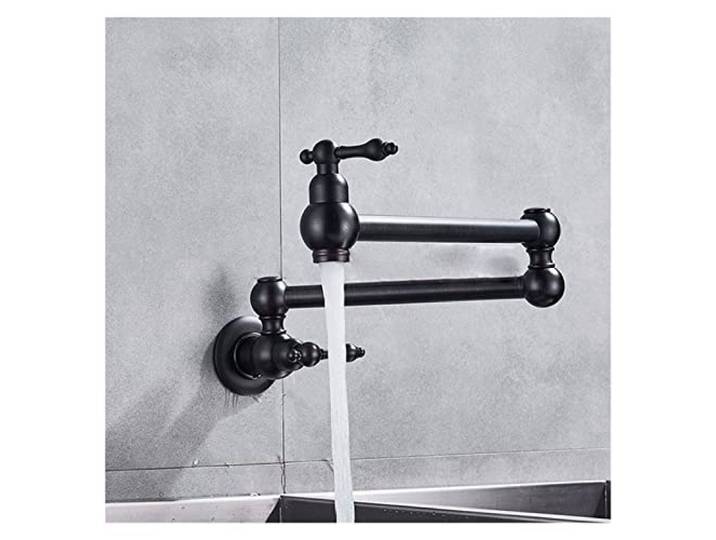 Drehhahn, Topffüllhahn Wandmontierter faltbarer Küchenarmatur aus gebürstetem Gold Single Cold Sink Tap Drehen Sie den Klappauslauf Chrommessing(Noir)