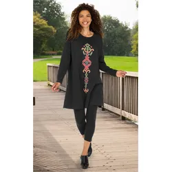 Baumwoll-Mix-Shirt in Druck schwarz in Größe 48/50 von DW-Shop, Schwarz, 48/50