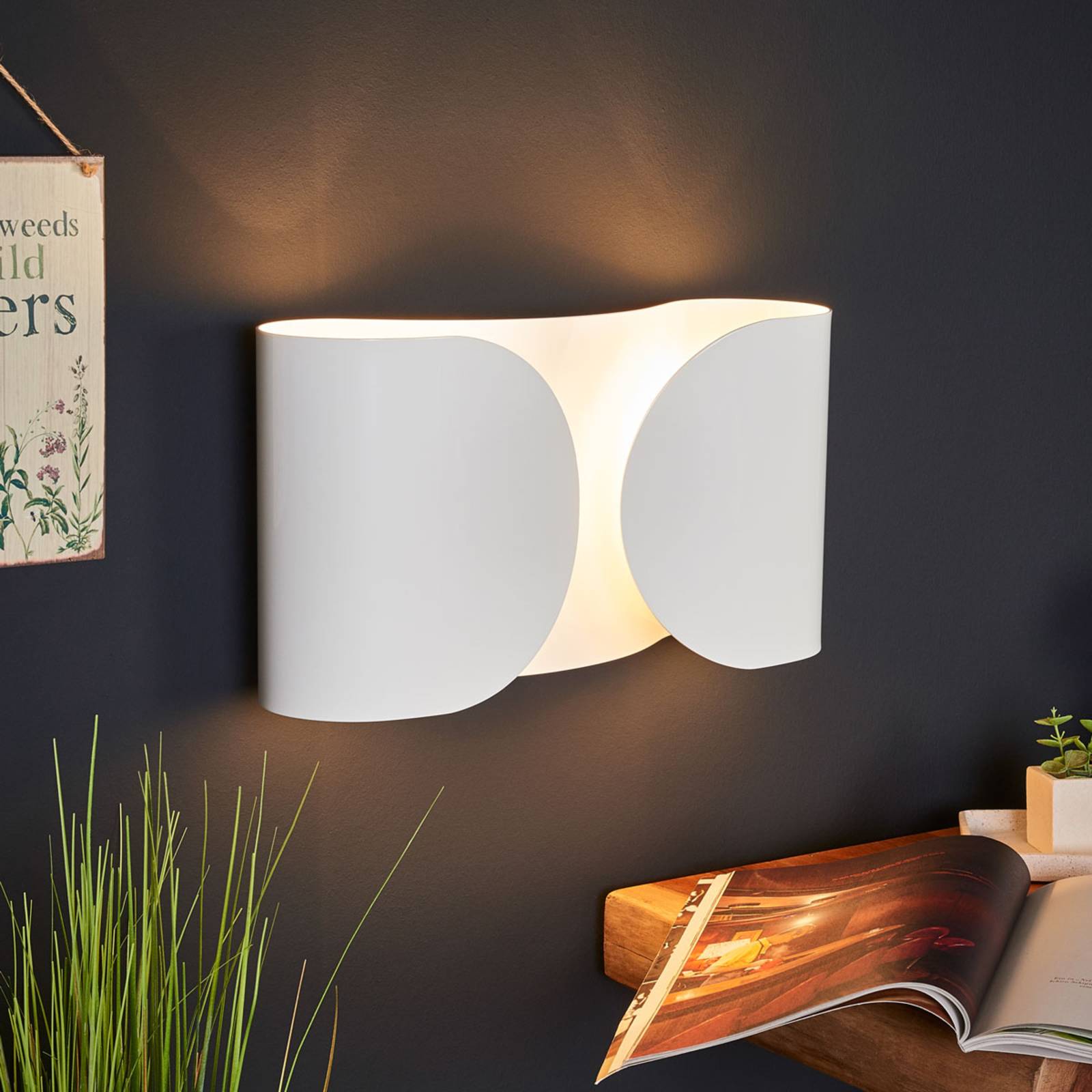 FLOS Designer Wall Light FOGLIO, dimmable, White / opal, Living / Dining Room, metal, Design, Wall Light
