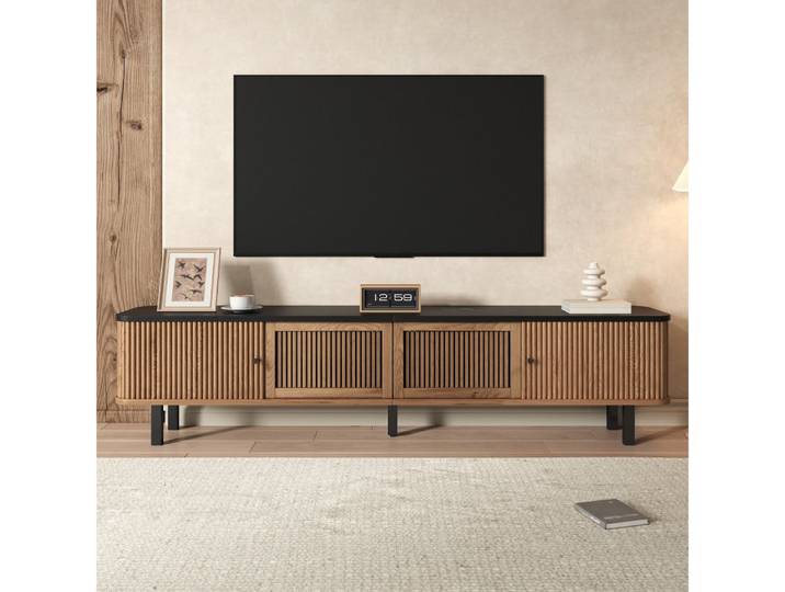 BBWL TV-Schrank TV-Schrank modern niedrig mit Schiebetüren und Gitterdesign TV-Ständer aus MDF+Spanplatte, 190x35x45 cm Lowboard mit Stauraum