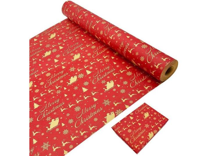 Geschenkpapierrolle Weihnachtsmann & Elch 43 cm x 20 m Kraftpapier recycelbar, Rot, Papier, 43x43x43 cm, Dekoration, Geschenkartikel, Geschenkbänder & Geschenkpapier
