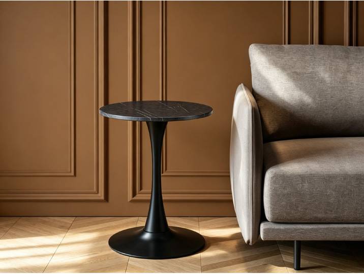 WILLIAMSPACE Beistelltisch WIRE SIDE TABLE – Ø60cm, Marmoroptik, Metallfuß, rund, Konische Beine,runden,Platz sparen,luxuriös