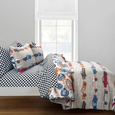 Lush Decor Race Cars Reversible Oversized With Printed Sheet Set Comforter Set