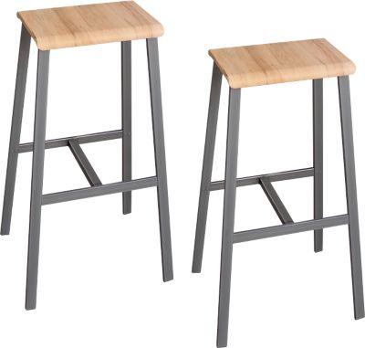 Barhocker Meeting Point, Industriedesign, Eiche-Echtholz Furnier, Rohstahlbeine, Sitzhöhe 770 mm, 2 Stück