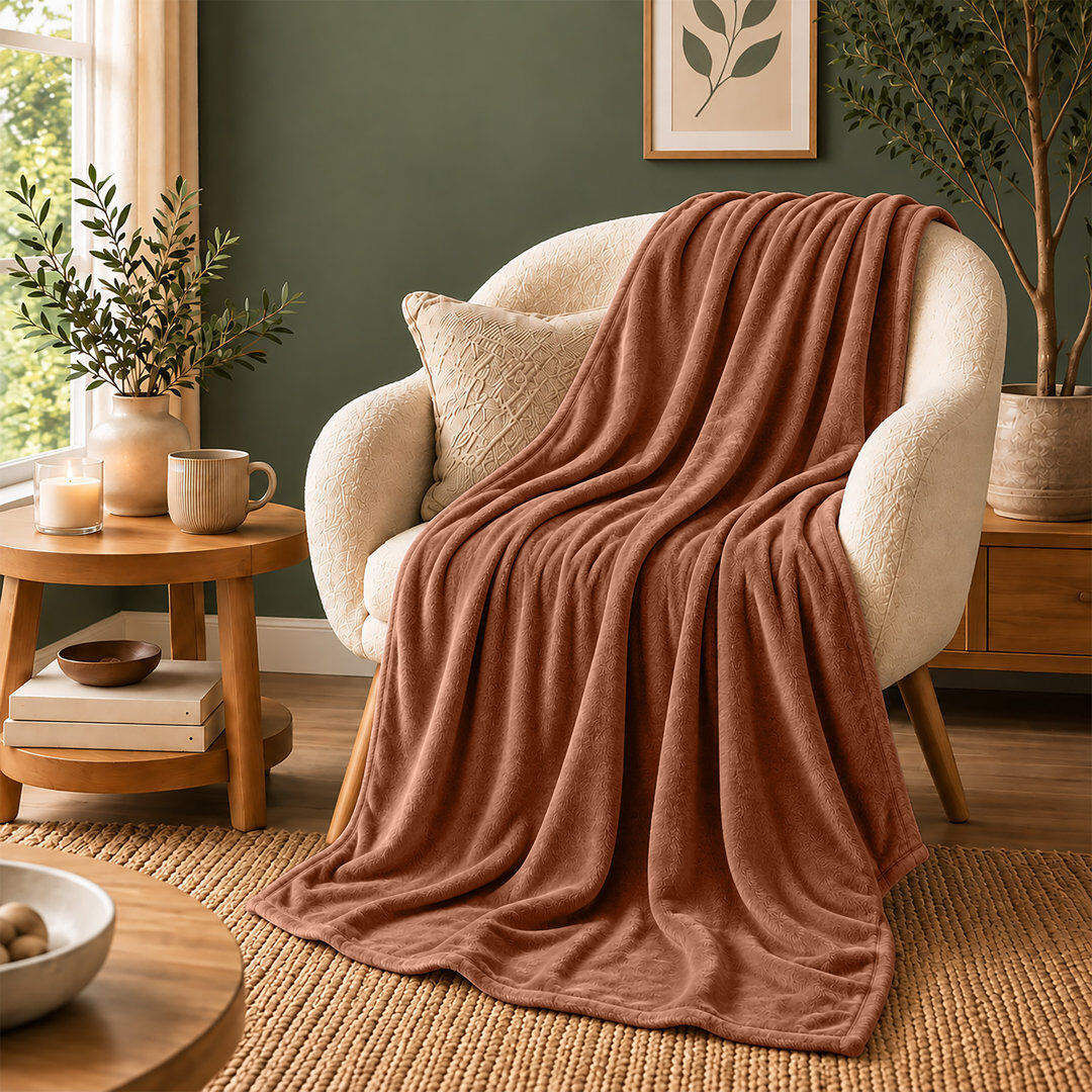 MOONLIGHT BEDDING Ultra-Soft Hotel Quality Reversible Plain Weave Fleece Throw Blanket RUST DOUBLE