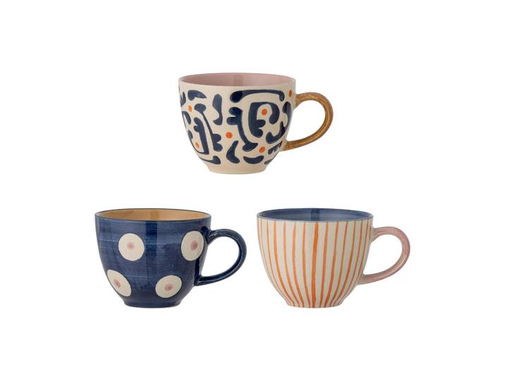 Bloomingville Tasse Eviaya 29 cl Lot de 3 Bleu-multi