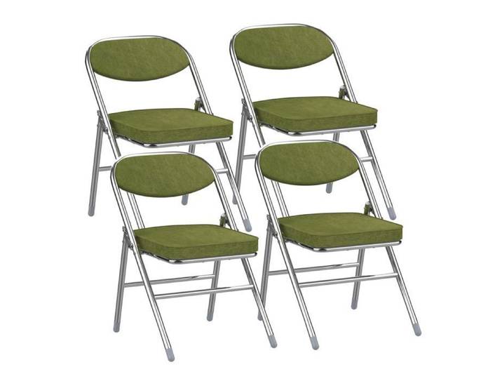 Lot de 4 Chaise Pliante Chaise Pliable Confortableen en Velours Côtelé Métal 40x40x80 cm Vert