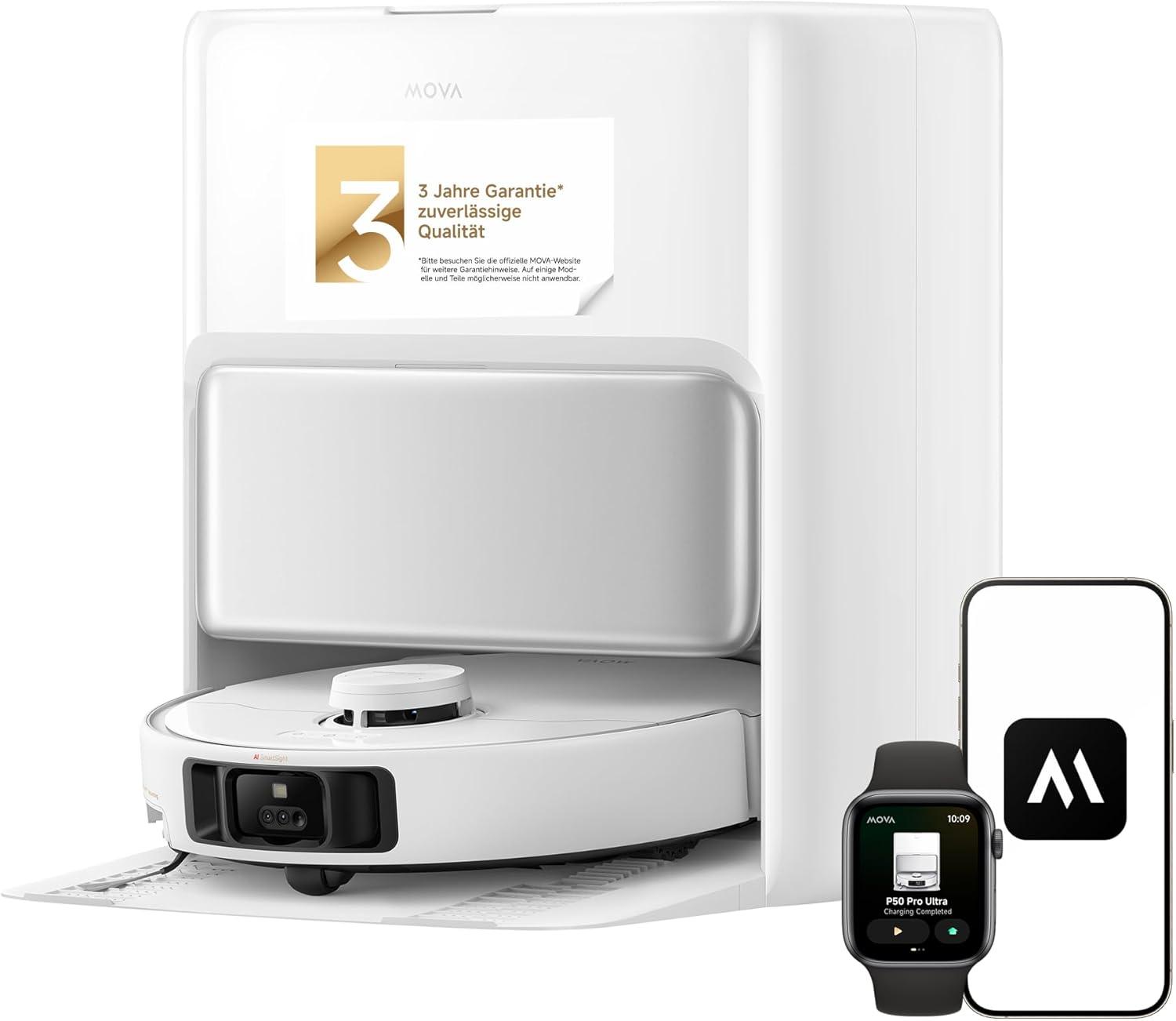 MOVA P50 Pro Ultra Saugroboter mit Wischfunktion, 19.000 Pa Saugkraft, 75 Heißwasser-Moppwäsche, automatische Reinigung, automatische Entleerung
