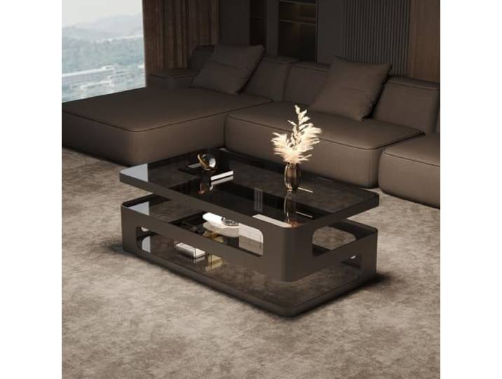 Moderner rechteckiger Glascouchtisch, Wohnzimmer- und Beistelltisch Moderner Couchtisch mit Stauraum – Wohnzimmertisch für Luxusvillen und Herrenhäuser(A,80cm/31.5in)