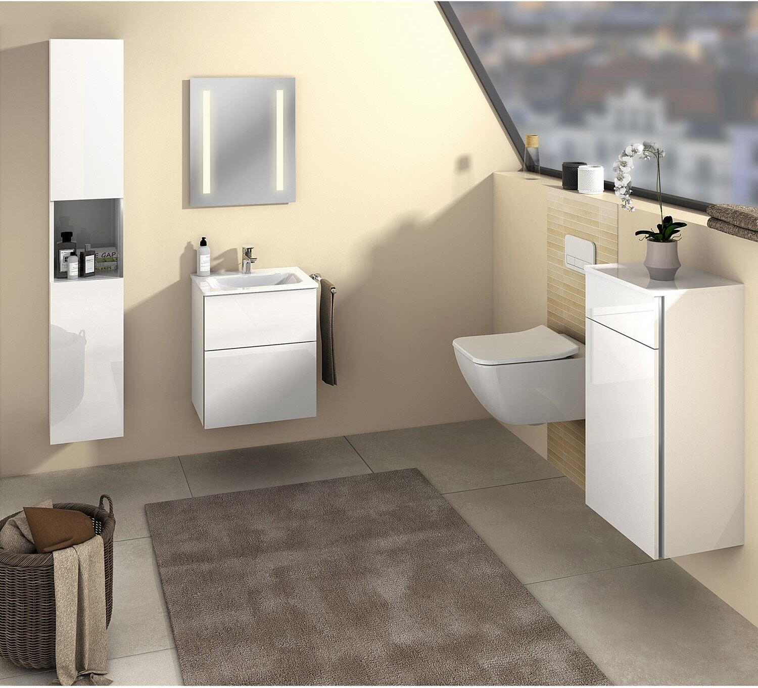 Sanipa 3way Kombination mit Glaswaschtisch 51,5 cm, 2 Auszüge mit Griff-Leiste