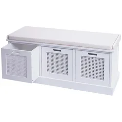 Décoshop26 - Bank aus weißem Paulowniaholz und MDF mit weißem Kissen und Aufbewahrungsboxen 47x110x40cm BAN04052