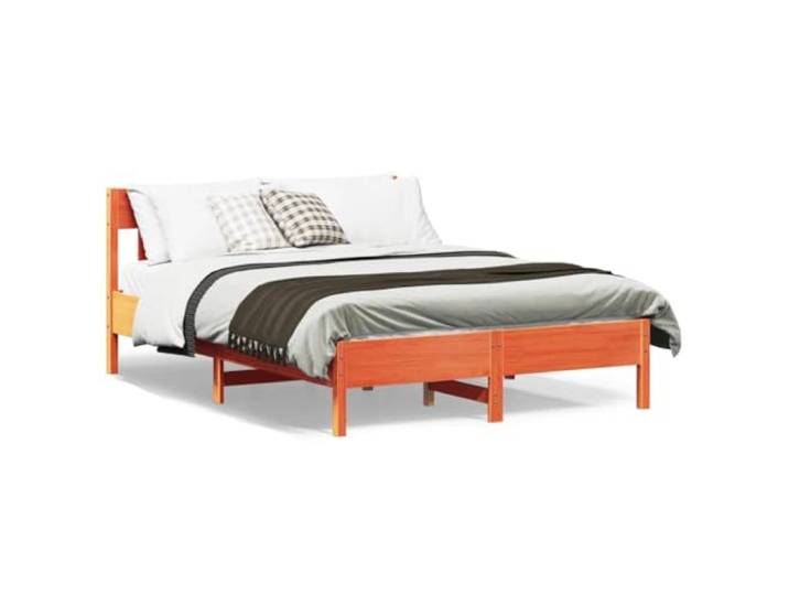 RJPLMFV Bettgestell, massives Kiefernholz, 135 x 190 cm, ohne Matratze Lattenrost inklusive, Kopfteil, Rückenstütze, rustikaler Look, Naturholz