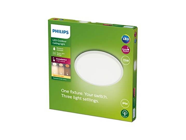 Philips LED SuperSlim Außenleuchte (15W), warmweißes Licht, IP54 Schutz, weiß, 25cm