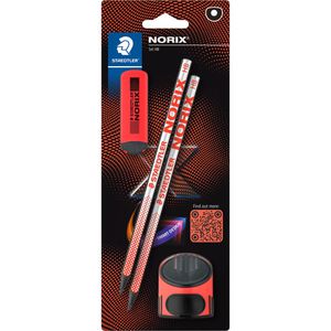 Staedtler Schreibset Norix 181, koralle, 4-teilig, Bleistift Härte HB, Radiergummi und Spitzer