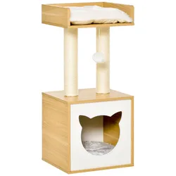 PawHut Kratzbaum mit Katzenhöhle 2 weichen Kissen Katzenbaum Katzenbett Sisal