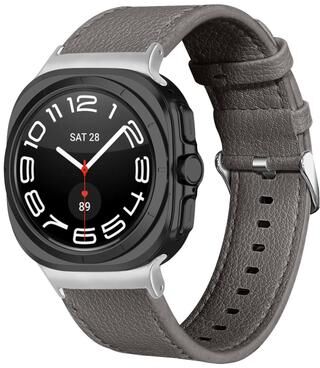 Everyday Crate Samsung Galaxy Watch Ultra 47mm Genuine Leather Watch Band Dual Sided Lychee Replacement Strap gray