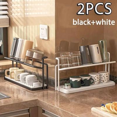Uplift Picks Stainless Steel Two Tier Bottle Drying Rack With Drain Tray white & Black large 2 tier