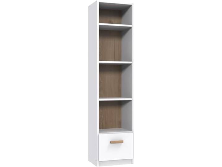 möbelando Regal >Gotland< 47 cm breit, 197 cm hoch, 40 cm tief, in Weiß mit Plankeneiche Nachbildung – Modernes Design für Babyzimmer, Made in Germany, zerlegt geliefert