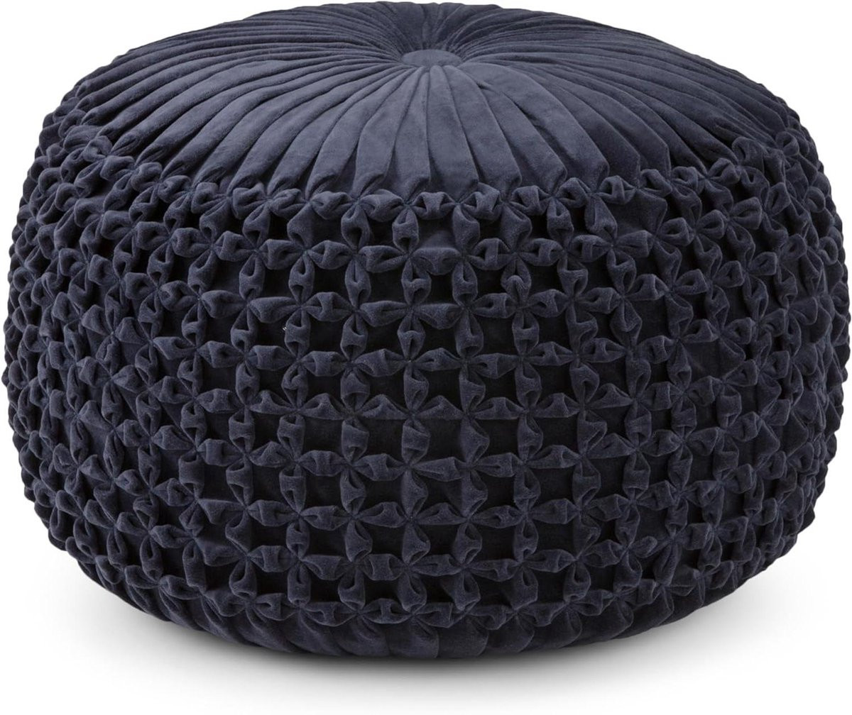 Ronde Poef Voetenbankje Marineblauw met Velvet Design - Doorsnee: 51 cm