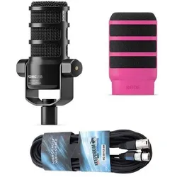 RØDE Mikrofon Podmic USB mit WS14P Windschutz Pink und Kabel, Mikrofon