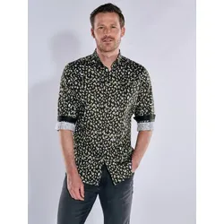 ENGBERS GERMANY Herren Langarm-Hemd in Satin-Stretch-Qualität Grau slim fit gemustert Button Under - M