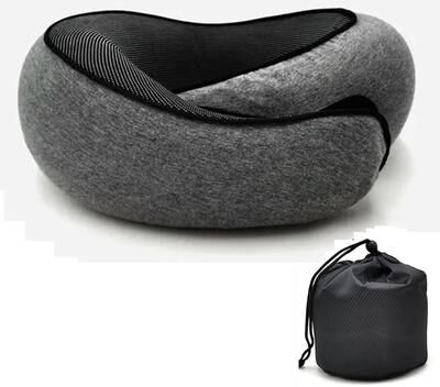 Uplifted Goods Memory Foam Travel Neck Pillow With Snail Style Support dark Grey
