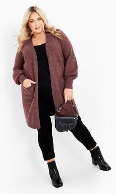 Plus Size Women's Leona Cardigan by Avenue in Mulberry (Size 22/24)